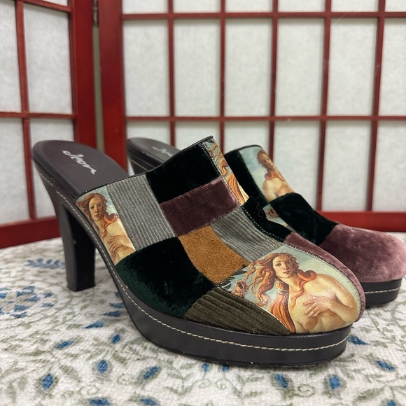 Jeon Italian Art Nouveau Patchwork Eclectic Velvet Patchwork Leather Mules - Picture 1 of 7